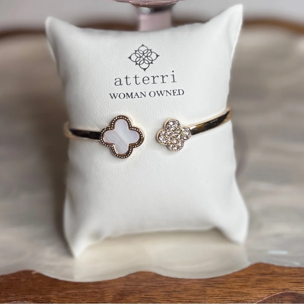 Atterri Gold Clover Cuff Bracelet | CZ & Mother-of-Pearl | NWT - Picture 5 of 5